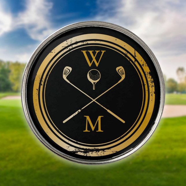 Gold And Black Personalized Monogram Golf Ball Marker (Creator Uploaded)