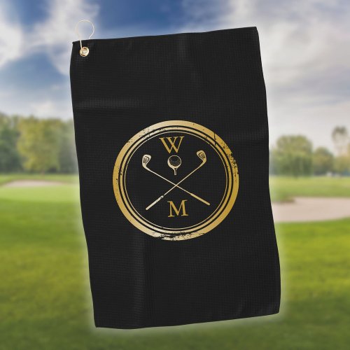 Gold And Black Personalized Monogram Golf Towel