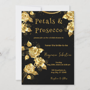 Gold and Black Petals and Prosecco Bridal Shower Invitation