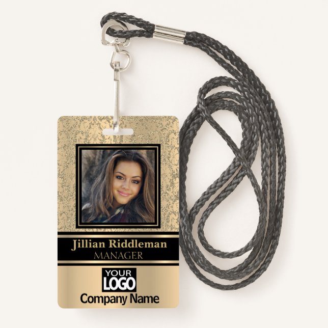 Gold and Black Photo and Logo Badge (Front with Lanyard)