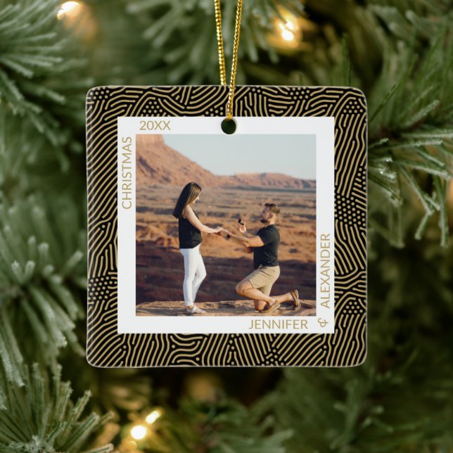 Gold and Black Photo Ceramic Ornament (Tree)