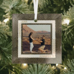 Gold and Black Photo Christmas  Glass Ornament<br><div class="desc">Your favorite photo is featured on a square glass ornament with a gold lines and dots pattern on black. Personalized and upload your own image to create Christmas tree ornaments for yourself or give as a gift to family,  friends,  parents and grandparents! MORE DESIGNS in our store.</div>