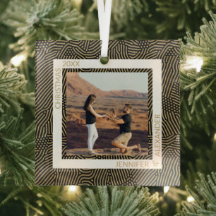 Gold and Black Photo Christmas  Glass Ornament