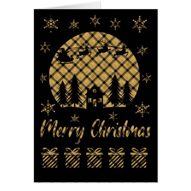 Gold and Black Plaid Black Christmas Cut Out (Front)