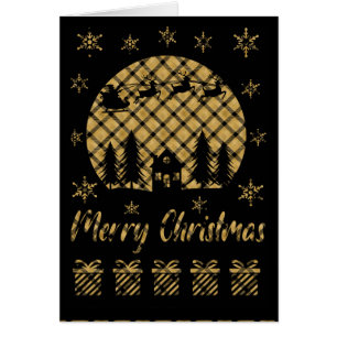 Gold and Black Plaid Black Christmas Cut Out Cards