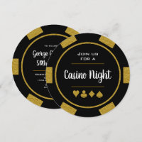 Gold and Black Poker Chip Birthday Casino Night