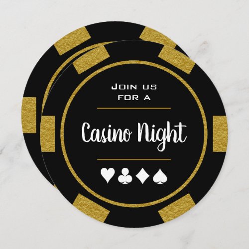 Gold and Black Poker Chip Birthday Casino Night Invitation