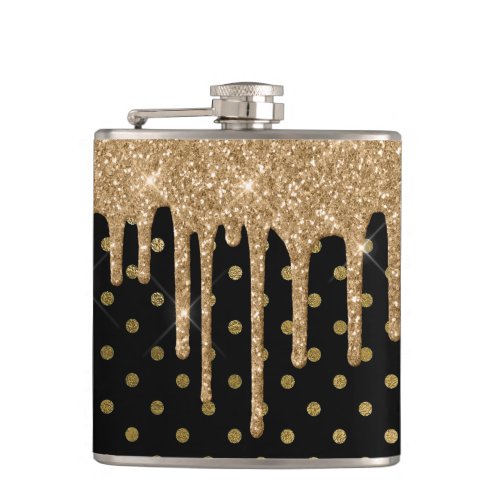 Gold and Black Polka Dot Flask