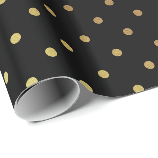 Gold And Black Polka Dots Wrapping Paper | Mimogifts