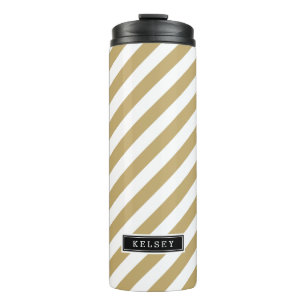 Gold and Black Preppy Stripes Monogram Thermal Tumbler