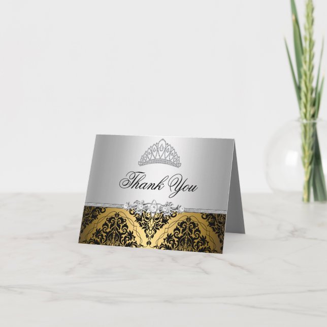 Gold and Black Princess Tiara Thank You Card (Front)