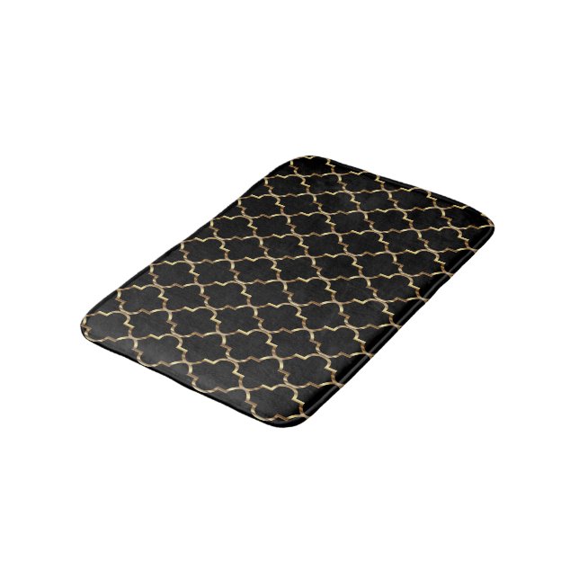 Gold and Black Quatrefoil Bathroom Mat (Angled)