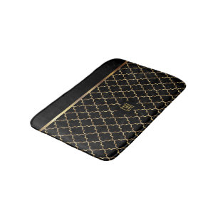 Gold and Black Quatrefoil - Monogram Design Bath Mat