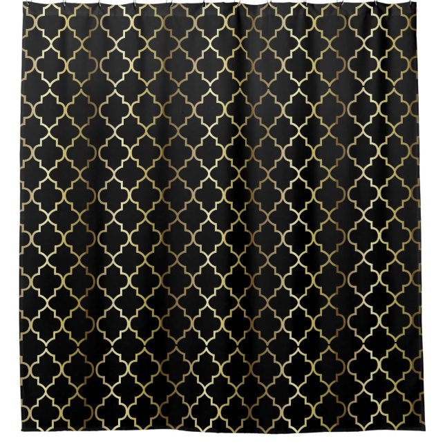 Gold and Black Quatrefoil Pattern | DIY Color Shower Curtain (Front)