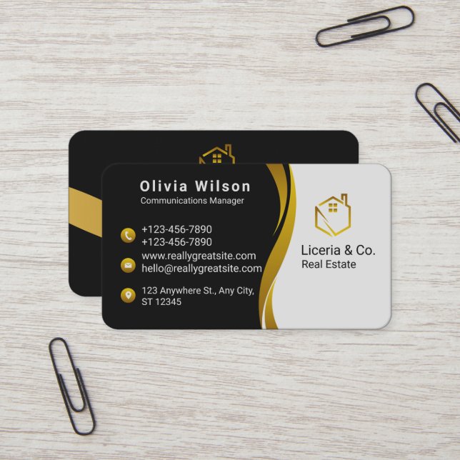 Gold and Black Real Estate  Business Card (Front/Back In Situ)