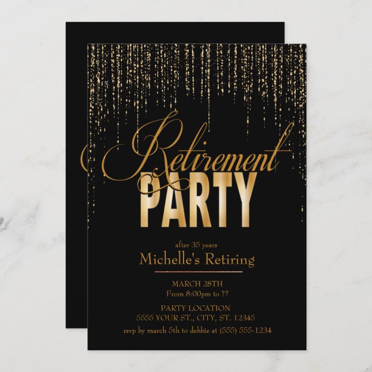 Gold and Black Retirement Party Invitations | Zazzle