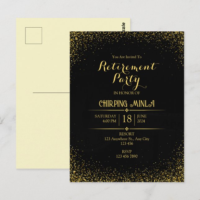 Gold and Black Retirement Party Post Card (Front/Back)