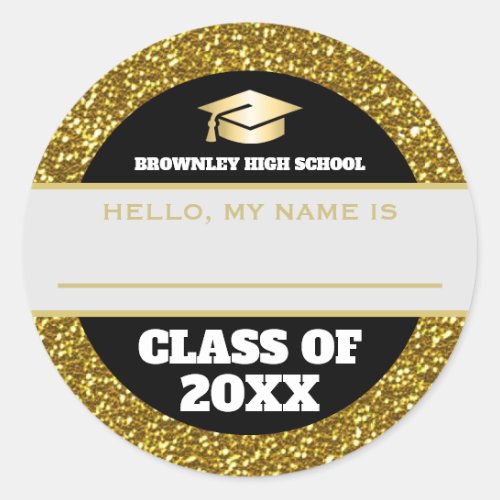 Gold and black reunion name tag 