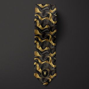 Gold and Black Ribbon Abstract Neck Tie