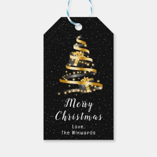 Gold and Black Ribbon Gift Merry Christmas Gift Tags