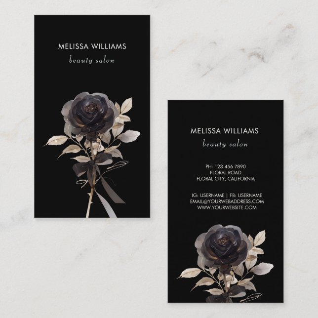 Gold and Black Rose Black Background Business Card (Front/Back)