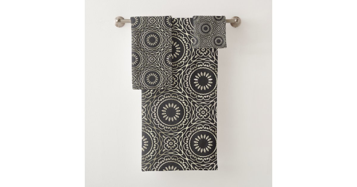 Classy Black and White Damask Bath Towel Set, Zazzle