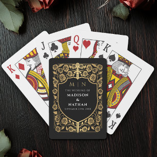 Gold and Black Royal Sword Shield Wedding Favor Poker Cards