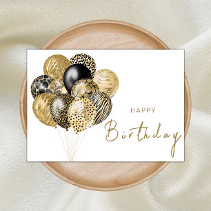 Gold and Black Safari Balloons Happy Birthday Card