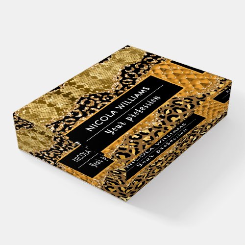 Gold and Black Safari Jungle Animal Print Agate Paperweight