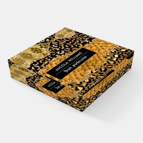 Gold and Black Safari Jungle Animal Print Agate Paperweight