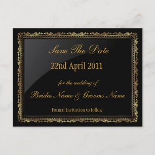 Gold and black Sav The Date postcard