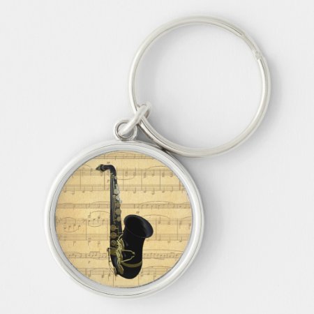 Gold And Black Saxophone Luggage Or Laptop Tag Keychain