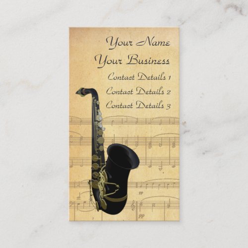 Gold and Black Saxophone Sheet Music Business Card