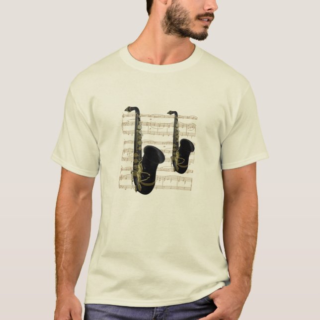 Gold and Black Saxophones Gold Music T Shirt (Front)