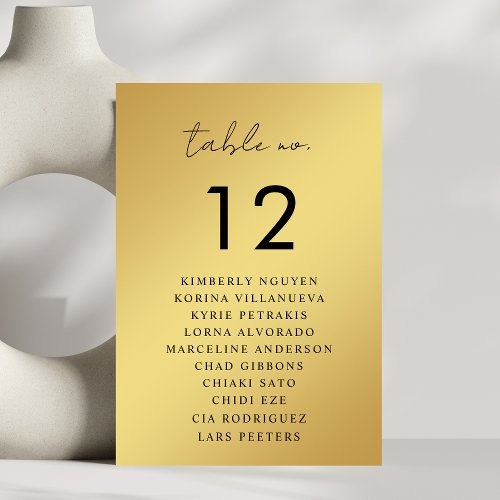 Gold and Black Script Seating Chart Names Wedding Table Number