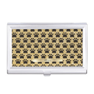 Gold and Black Seamless Pattern Paw Business Card Case