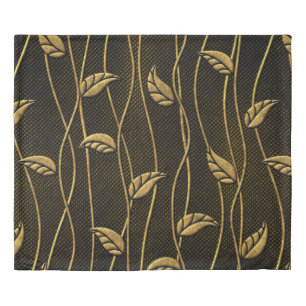 Gold and black seamless texture with leaves relief duvet cover
