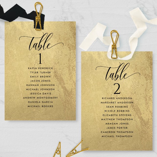 Gold and Black Seating Plan Cards with Guest Names (Creator Uploaded)