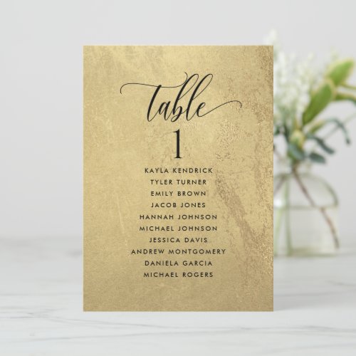 Gold and Black Seating Plan Cards with Guest Names