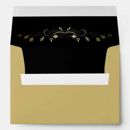 Gold and Black Simple Vintage Flourish Wedding Envelope