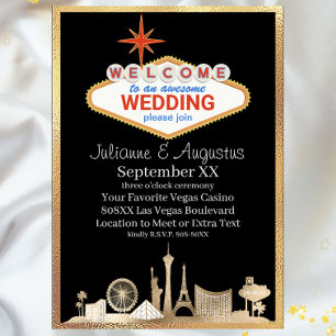 Gold and Black Skyline Las Vegas Wedding Invitation