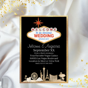 Gold and Black Skyline Las Vegas Wedding Invitation