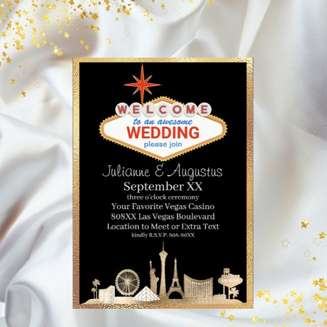 Gold and Black Skyline Las Vegas Wedding Invitation (Creator Uploaded)