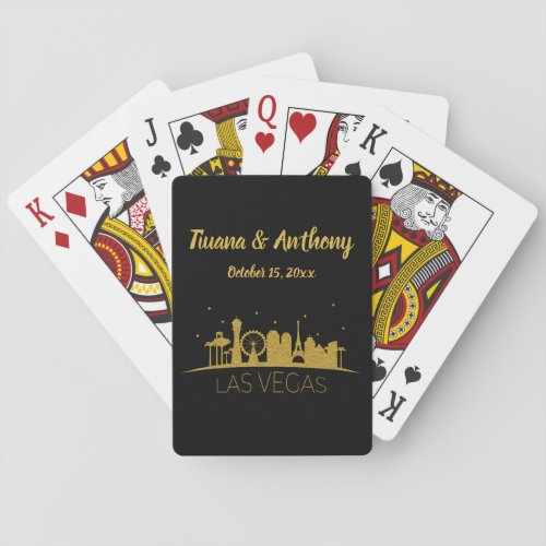 Gold And Black Skyline Las Vegas Wedding Poker Cards
