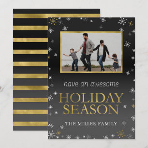 Gold and Black Snowflakes Photo Christmas Card