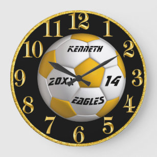 Gold and black soccer clock with Player Name