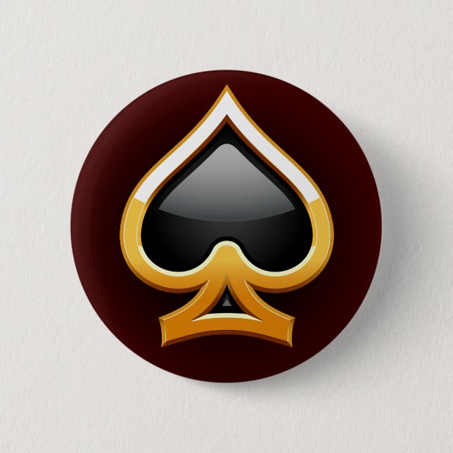 GOLD AND BLACK SPADE PINBACK BUTTON (Front)
