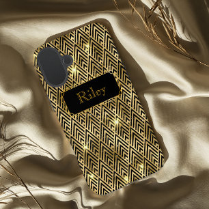Gold and black sparkle glamorous art deco iPhone 16 plus case