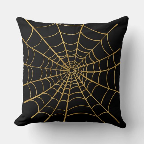 Gold and Black Spider Web Throw Pillow