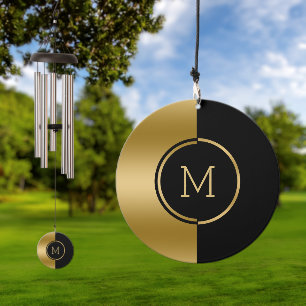 Gold and black split-screen geometric design wind chime